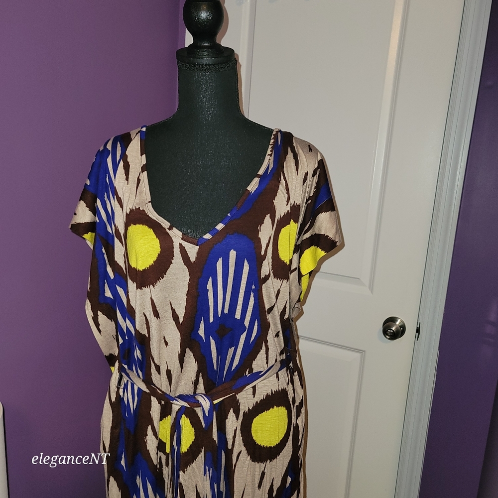 Le' Croix Vibrant Patterned Dress with  Fabric Belt Sz; L NWT - Picture 2 of 12